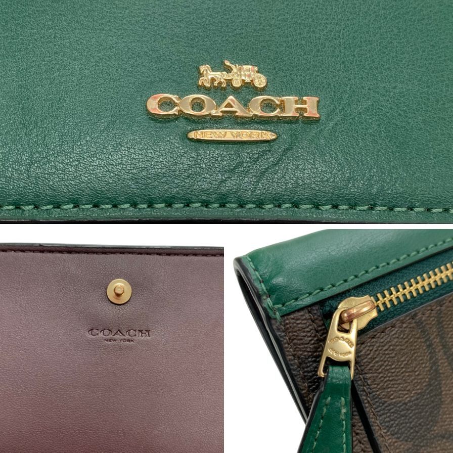 COACH グリーン レザー 長財布ラウンドファスナー COACH - 新品 コーチ COACH 長財布(ラウンドファスナー) LONG