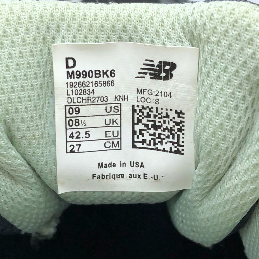 ニューバランス ローカットスニーカー M990BK6 レザー メッシュ USA製 ブラック メンズ サイズ27cm NewBalance 約27.0cm【AFC45】