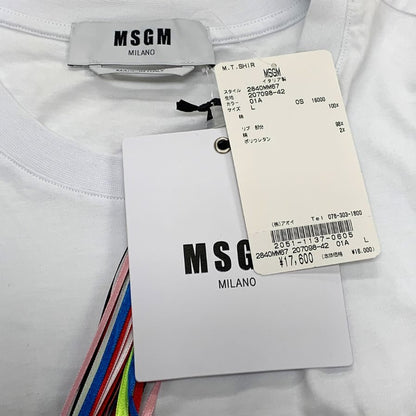 新品同様◆エムエスジーエム Tシャツ 半袖 メタリック プリント ホワイト シルバー メンズ サイズL MSGM 【AFB6】