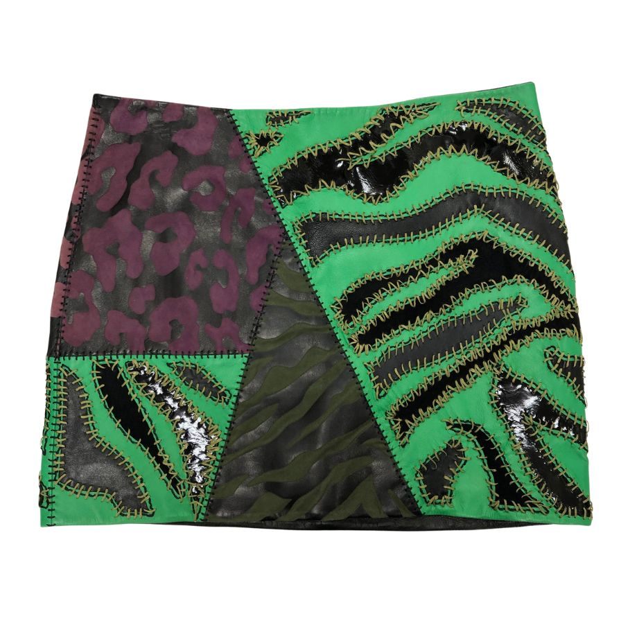 ジャンニヴェルサーチ レザー ミニ スカート レディース クロスパッチ ラムスキン サイズ40 マルチカラーGIANNI VERSACE【AFB44】
