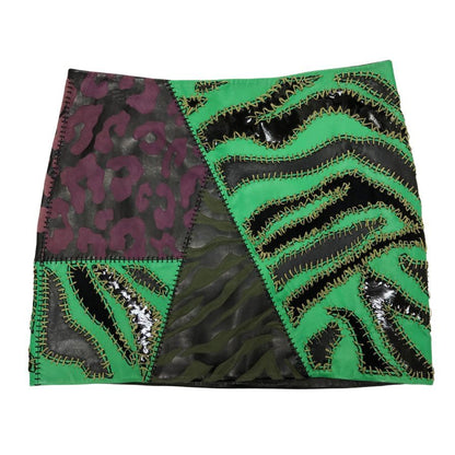 ジャンニヴェルサーチ レザー ミニ スカート レディース クロスパッチ ラムスキン サイズ40 マルチカラーGIANNI VERSACE【AFB44】