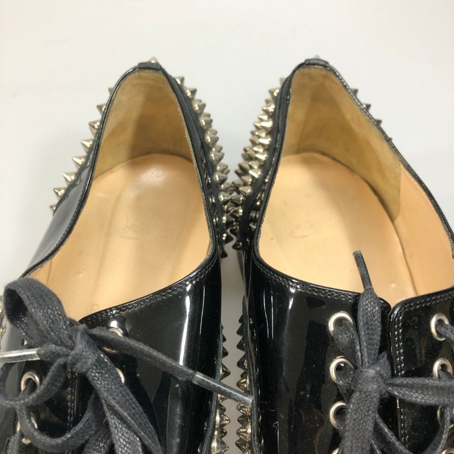 クリスチャン ルブタン スタッズ パテント レースアップシューズ メンズ サイズ不明 ブラック Christian Louboutin 約不明cm【AFC40】