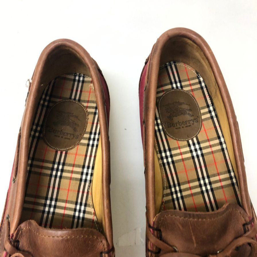 バーバリーズ シューズ デッキシューズ スリッポン レザー×ヌバック インソールノバ柄 メンズ サイズ27cmEEE ブラウン Burberrys 約27.0cm【AFD1】