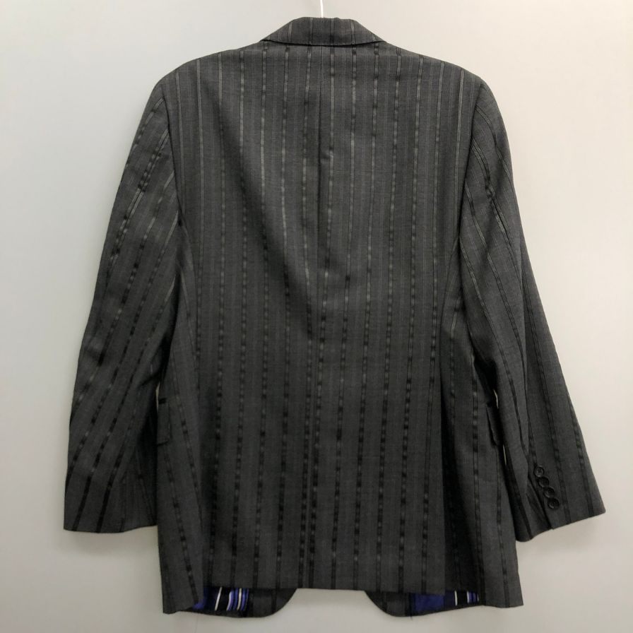 美品◆エトロ ジャケット ストライプ柄 裏地パープルストライプ メンズ サイズ不明(48相当) グレー ETRO 【AFA22】