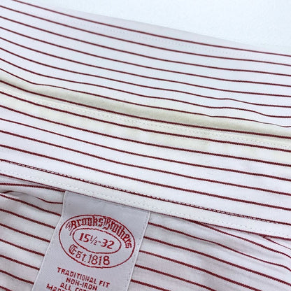 美品◆ブルックスブラザーズ シャツ 長袖 ストライプ 綿 メンズ ボルドー サイズ15.5 Brooks Brothers 【AFB3】