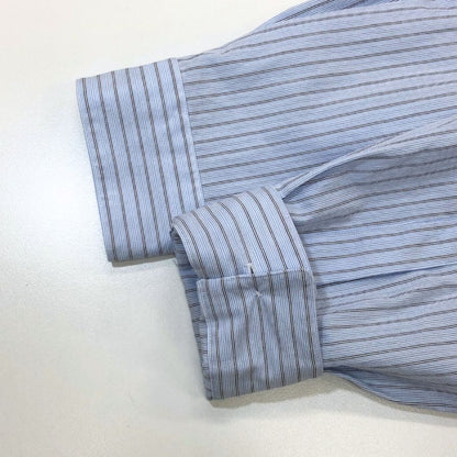 新品同様◆ジョンスメドレー シャツ ノーカラー バンドカラー 長袖 ストライプ メンズ ブルー系 サイズM JOHN SMEDLEY 【AFB35】