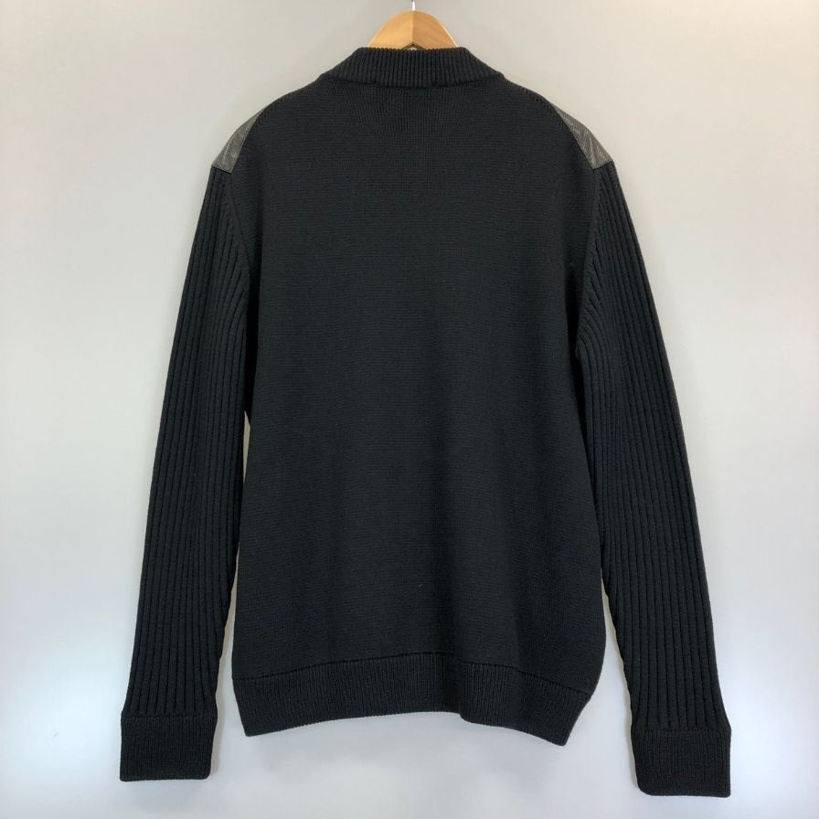 極美品◆サルヴァトーレ フェラガモ レザー×ニット 切替 ブルゾン パンチングレザー サイズXL ブラック Salvatore Ferragamo 【AFB34】