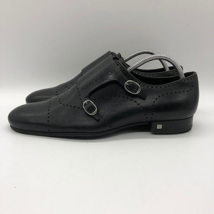 ルイ ヴィトン レザーシューズ ダブルモンク ST1110 カーフ メダリオン メンズ ブラック サイズUK5.5 LOUIS VUITTON 約24.5cm【PTM】