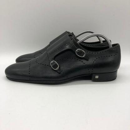 ルイ ヴィトン レザーシューズ ダブルモンク ST1110 カーフ メダリオン メンズ ブラック サイズUK5.5 LOUIS VUITTON 約24.5cm【PTM】