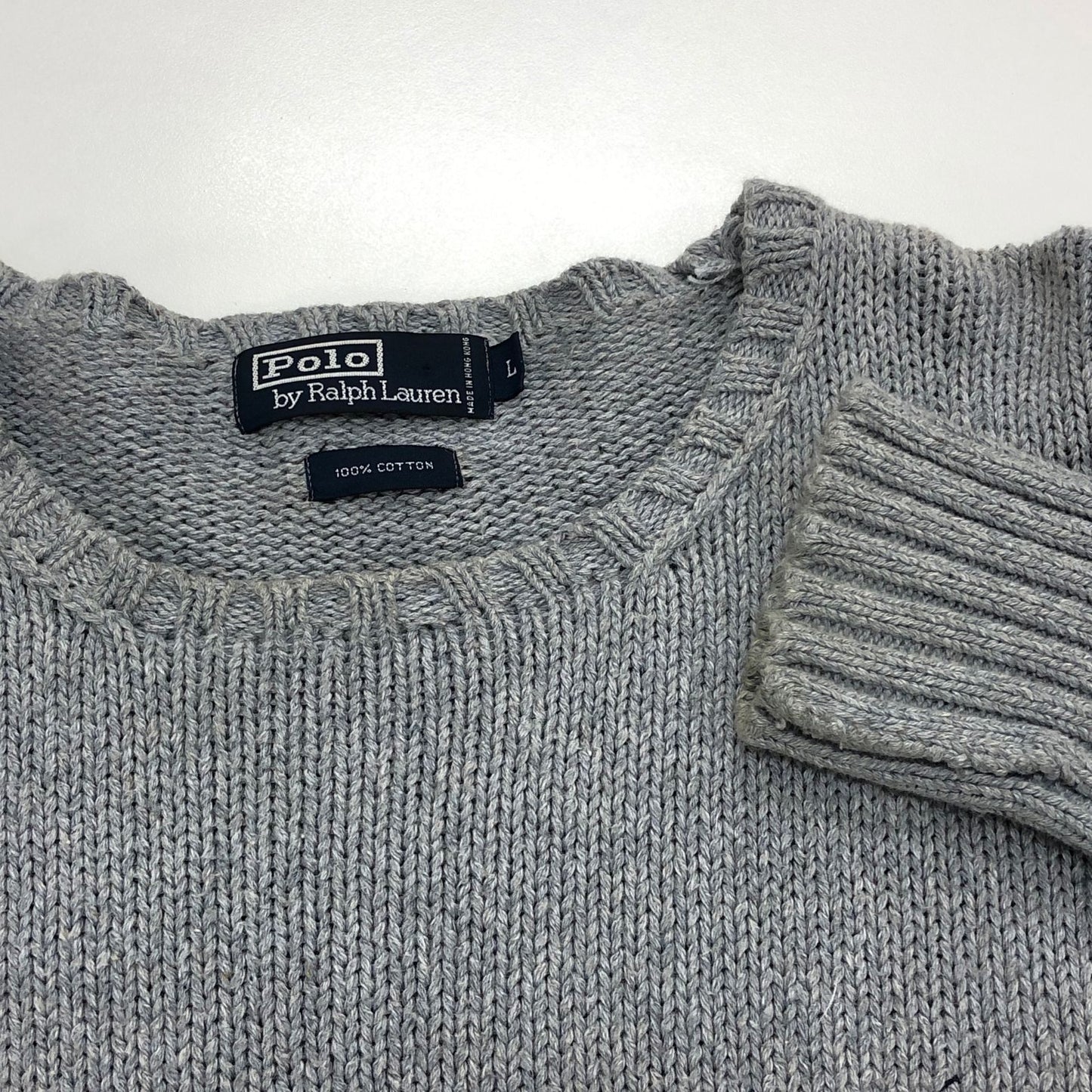 中古◆ポロ ラルフローレン ハンドニット グレー コットン メンズ サイズL Polo Ralph Lauren 【AFB38】
