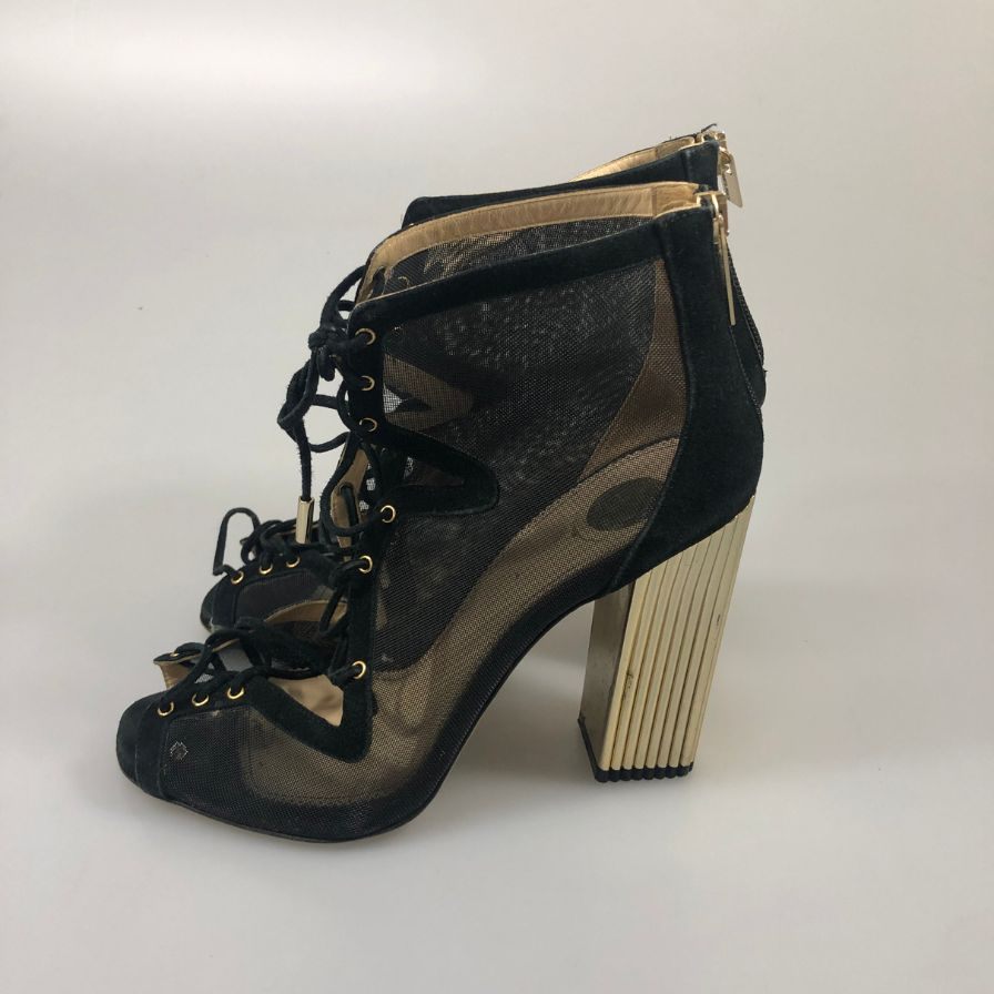 エリザベッタ フランキ ヒールサンダル メッシュ ブラック サイズ38 Elisabetta Franchi 約24.5cm【AFC52】