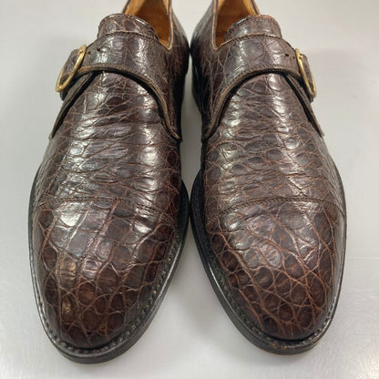 シャルル ジョルダン クロコ型押し シングルモンク ストラップ ブラウン メンズ サイズ 7E CHARLES JOURDAN 約25.5cm【AFC34】