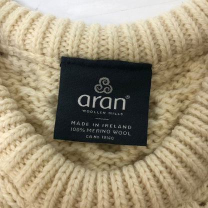 美品◆アラン ウーレンミルズ ニットセーター クルーネック ウール アイルランド製 メンズ サイズS ホワイト系 aran WOOLLEN MILLS 【AFB26】