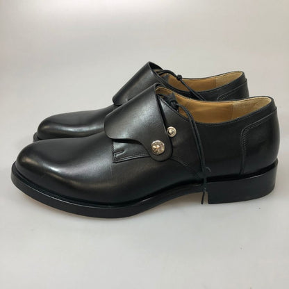 エルメス レザーシューズ プレーントゥ セリエボタン フラップ カーフ ブラック サイズ41.5 メンズ HERMES 約26.5cm【PTM1】