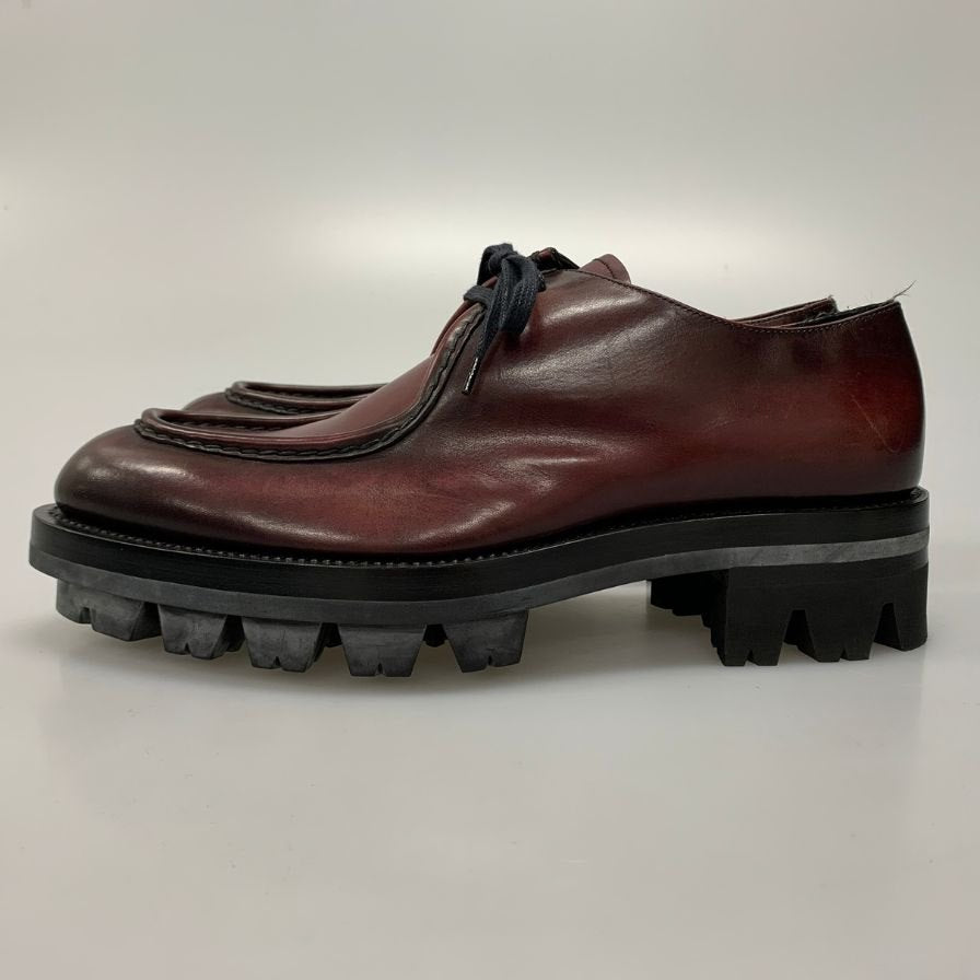 プラダ レザーシューズ Vチップ チロリアンシューズ メンズ バーガンディ サイズ8 PRADA 約26.5cm【AFD9-2】