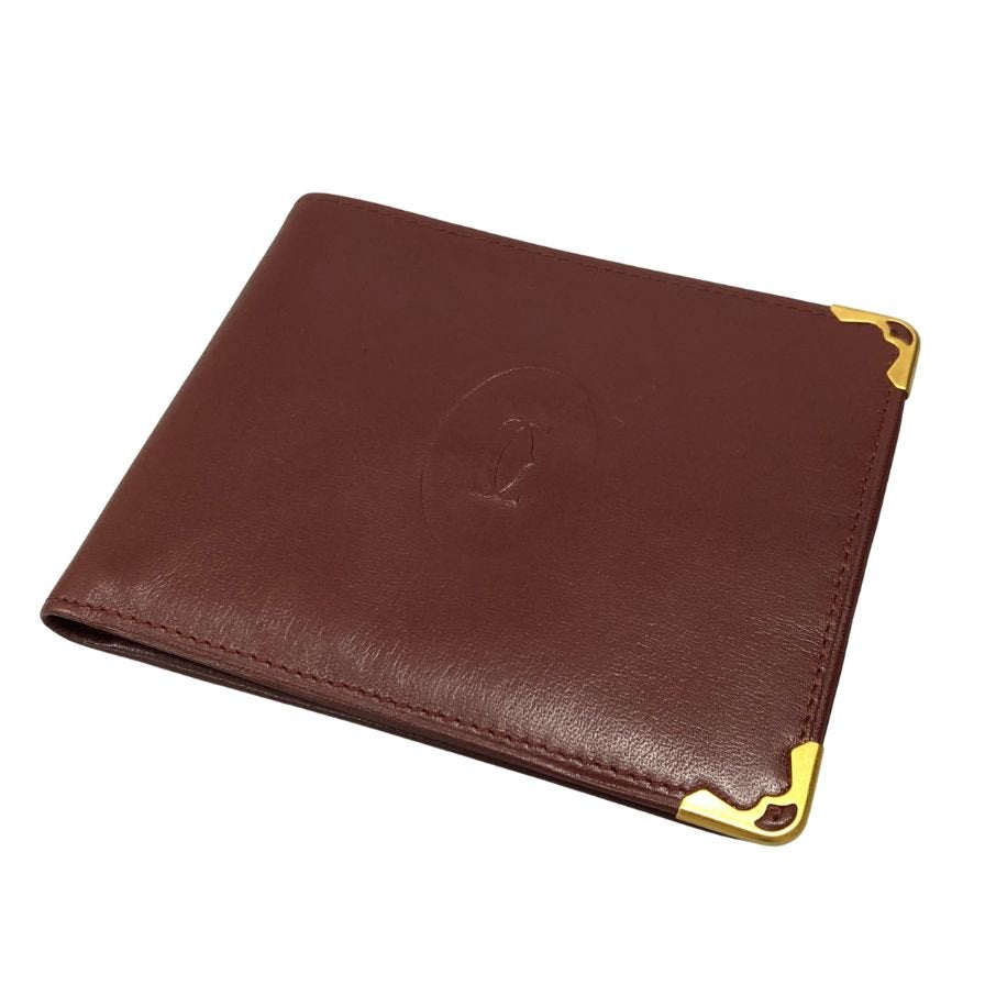 カルティエ マストライン レザー 札入れ 二つ折り財布 ウォレット ボルドー Cartier【AFI19】
