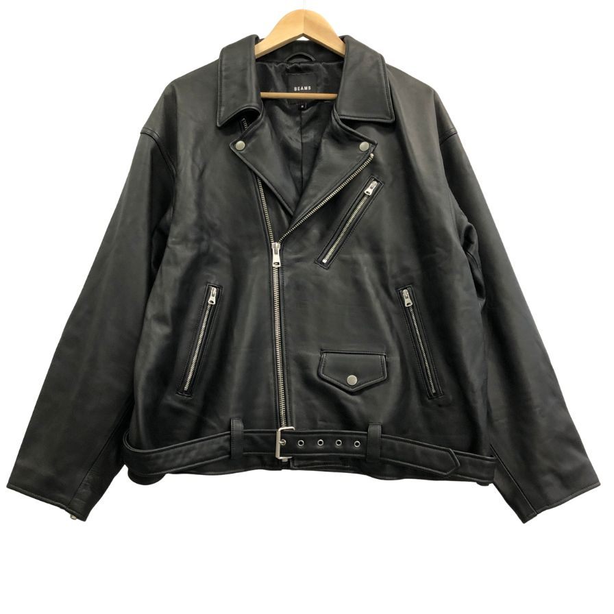美品◆ビームス レザージャケット ダブルライダース ブラック メンズ サイズM BEAMS 【AFG1】