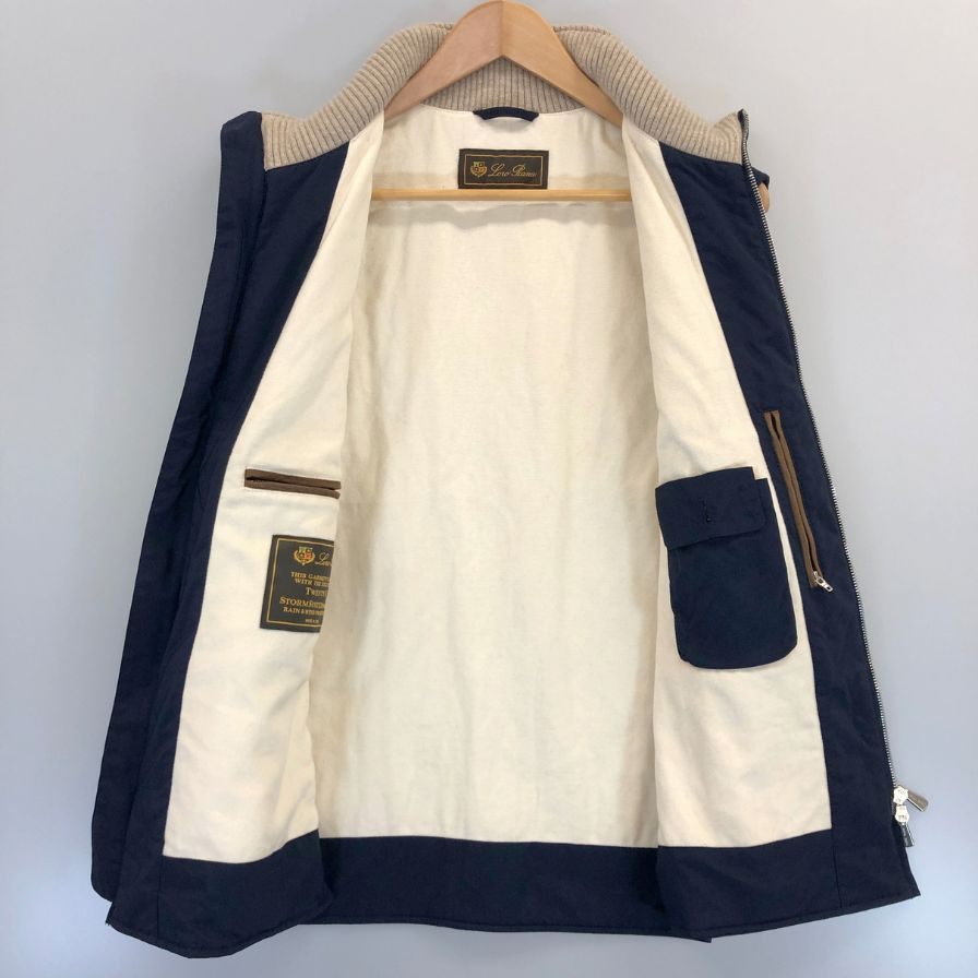極美品◆ロロピアーナ ジップアップベスト ネイビー ナイロン カシミヤ混 サイズS Loro Piana 【AFB8】