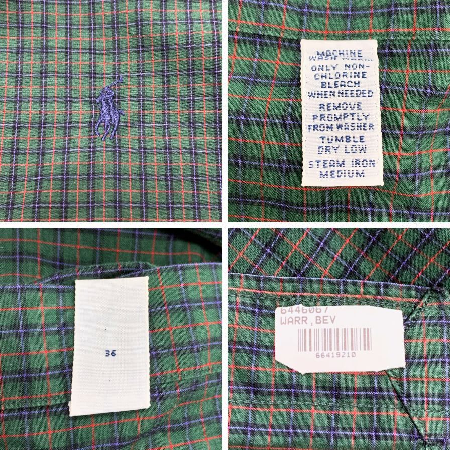ラルフローレン 長袖シャツ ボタンダウン チェック グリーン系 メンズ サイズM Ralph Lauren【LA】
