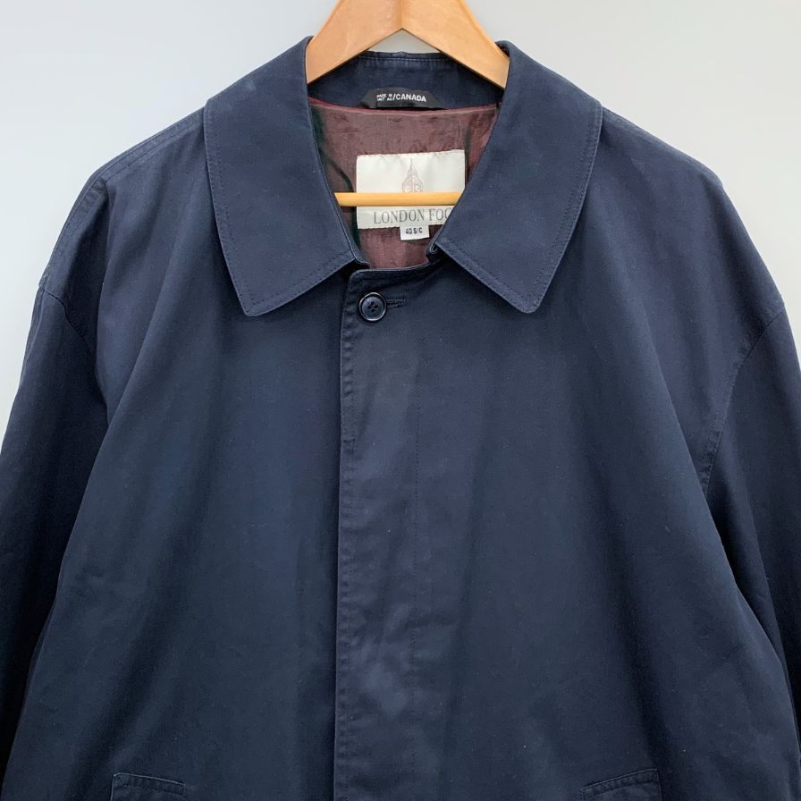 中古◆ロンドンフォグ バルカラーコート ヴィンテージ カナダ製 ネイビー メンズ サイズ 40 LONDON FOG 【AFB42】