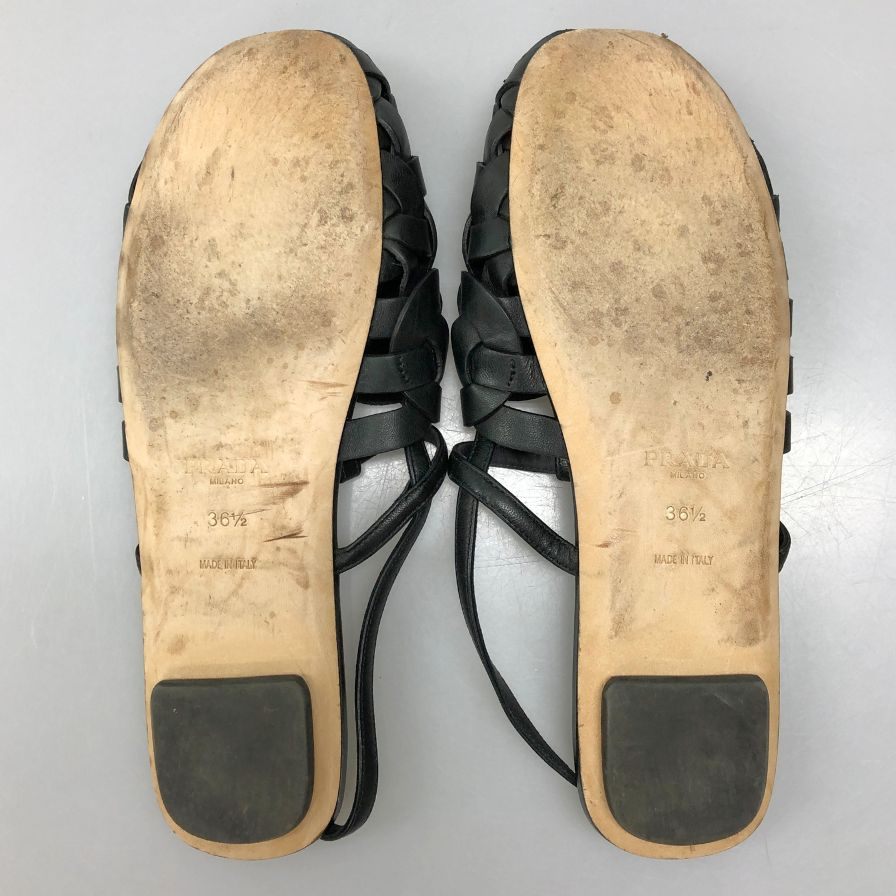 プラダ 編み込みサンダル 1S207M レディース サイズ36.5 ブラック PRADA 約23.0cm【AFC29】
