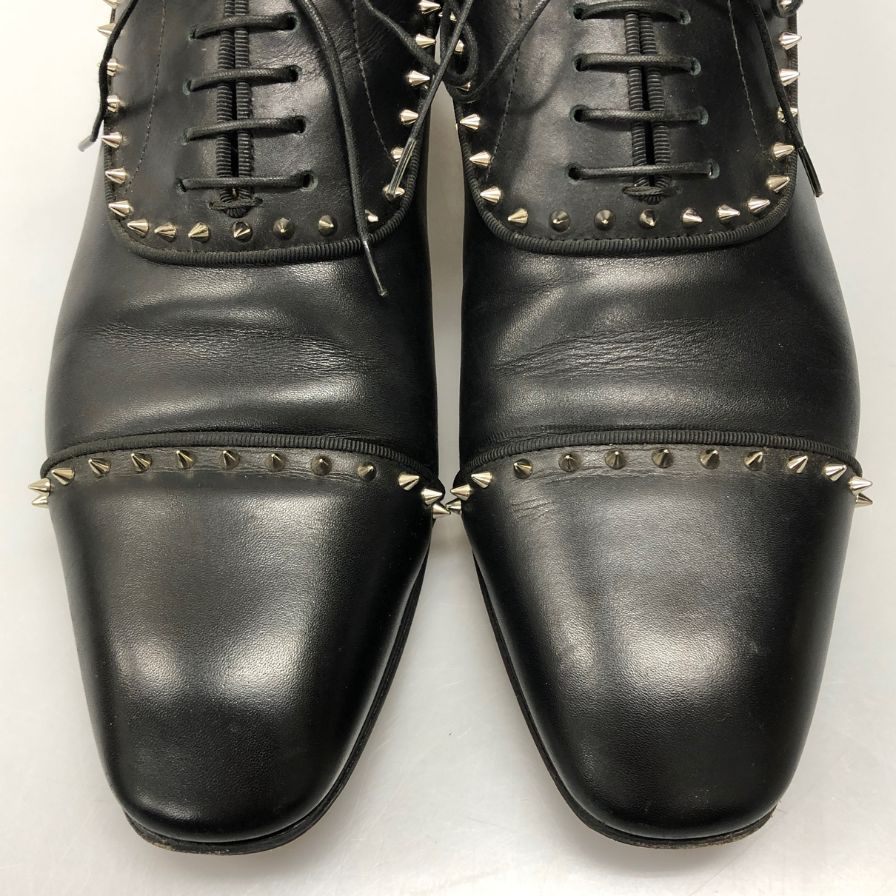 クリスチャン ルブタン レザーシューズ ストレートチップ 内羽根 スタッズ メンズ42.5 ブラック Christian Louboutin 約27.5cm【AFD9-2】