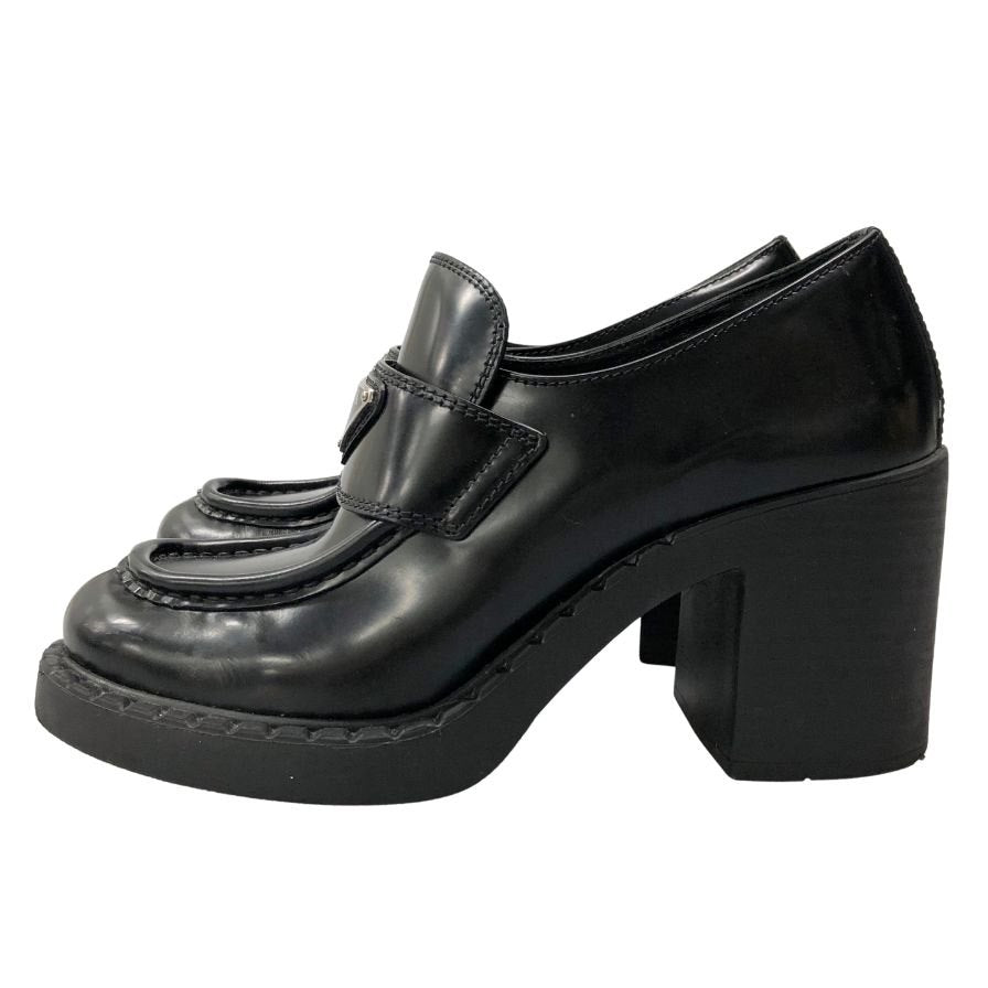 プラダ ローファー 厚底 ハイヒール ロゴ レザー レディース ブラック サイズ23.5 PRADA 約23.5cm【AFD3】