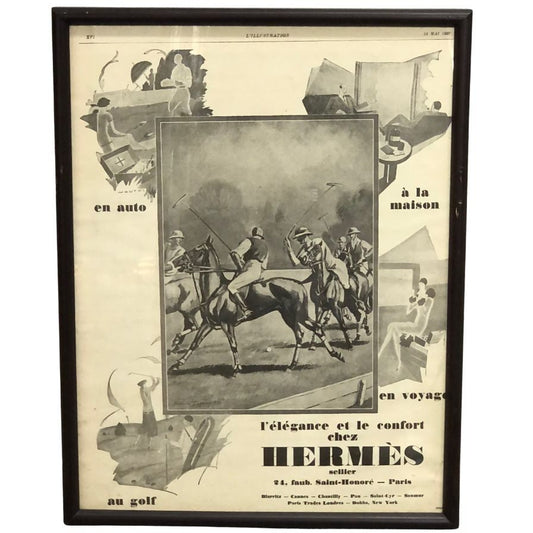 エルメス ポスター 馬 1927年代 ヴィンテージ 額付き HERMES【AFE13】【中古】