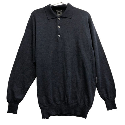 中古■グッチ ニット ポロシャツ 長袖 ウール 100％ ネイビー サイズ L GUCCI 【AFB41】