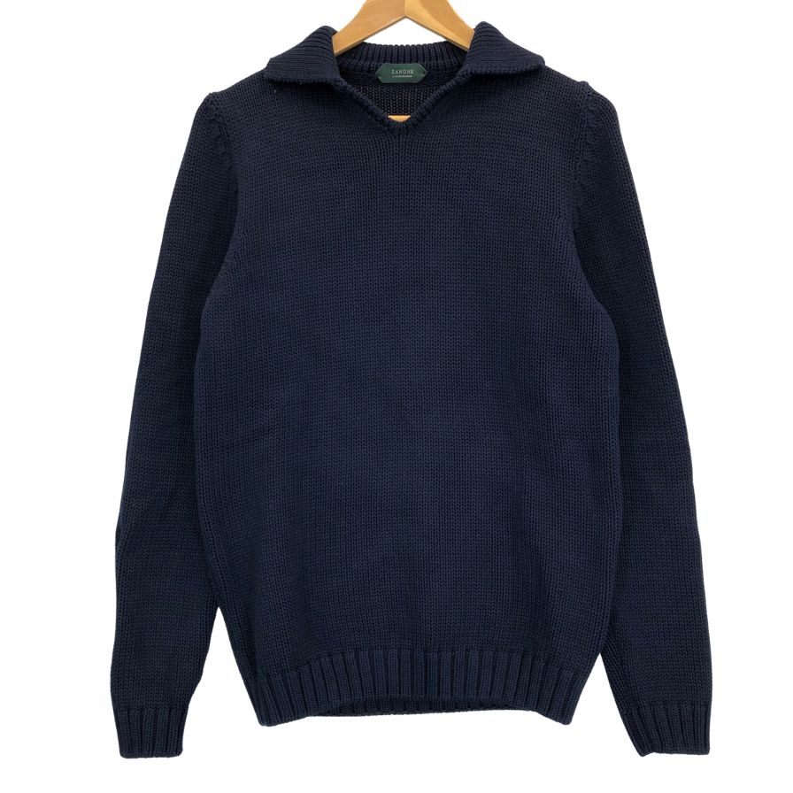 美品◆ザノーネ ニット 厚手 襟付き メンズ ネイビー サイズ50 ZANONE 【AFB28】