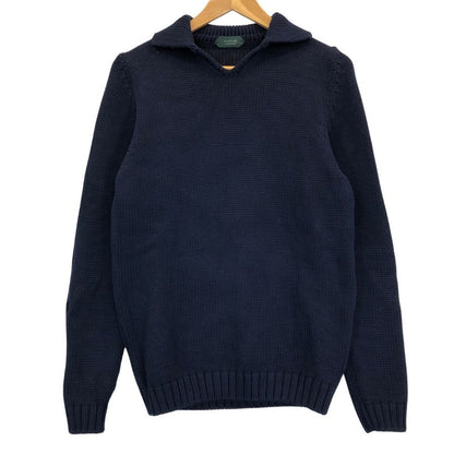 美品◆ザノーネ ニット 厚手 襟付き メンズ ネイビー サイズ50 ZANONE 【AFB28】