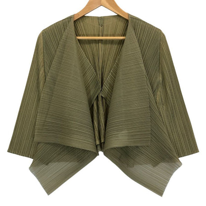 美品◆プリーツプリーズ カーディガン PP33-JO625 ポリエステル グリーン サイズ3 PLEATS PLEASE 【AFB29】