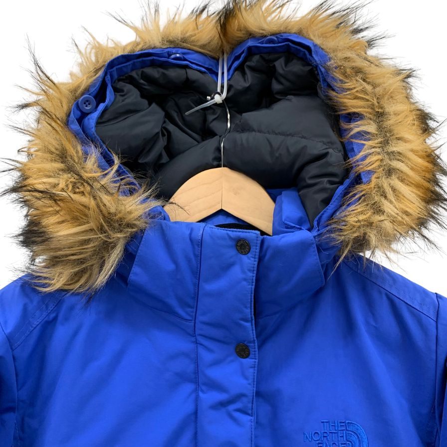 美品◆ザ ノースフェイス プレミアムグースダウンコート 熱反射 KARA ファー ブルー サイズXL レディース THE NORTH FACE 【AFA5】