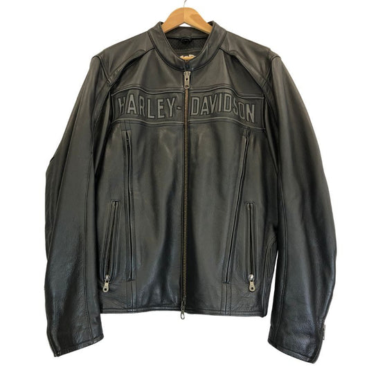 中古◆ハーレーダビッドソン シングルライダース レザー ジャケット ロゴ デザイン ブラック サイズL HARLEY DAVIDSON 【AFG1】