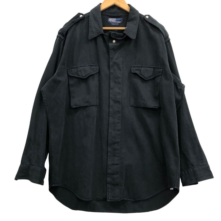 中古◆ポロ ラルフローレン ロングスリーブシャツ ダブルポケット エポーレット ブラック サイズL Polo Ralph Lauren 【AFB14】