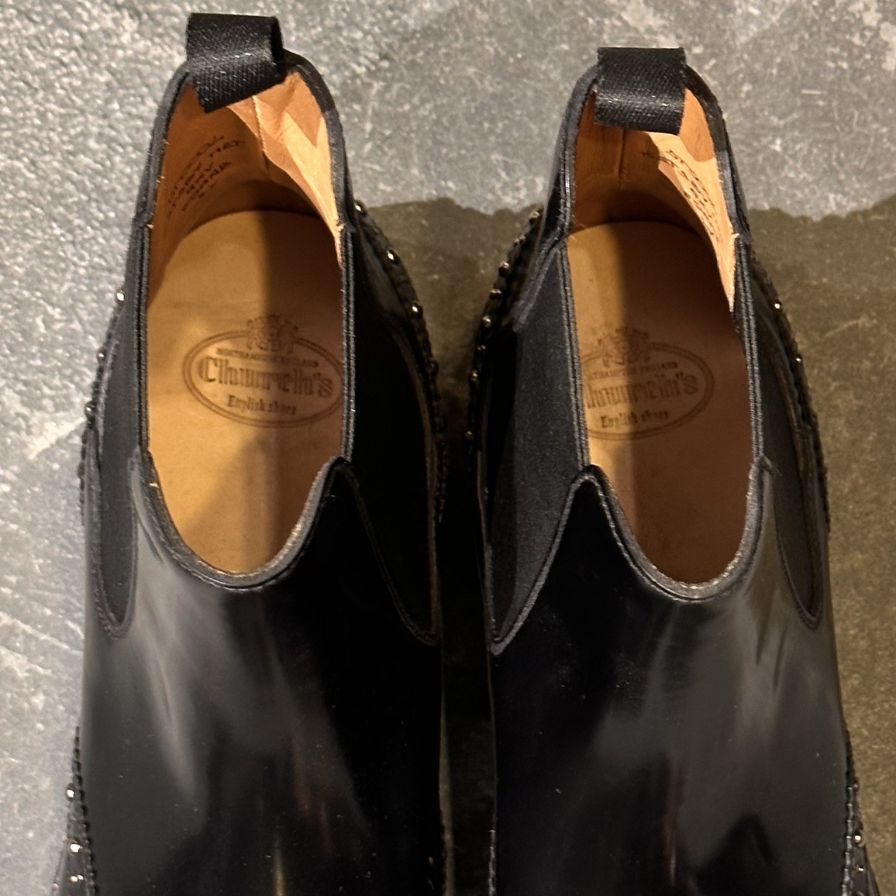 チャーチ ショートブーツ サイドゴア スタッズ ケッツビー KETSBY MET  ポリッシュドバインダーカーフ ブラック サイズ37 Church's ブーツ 約24.0cm【LA】【中古】