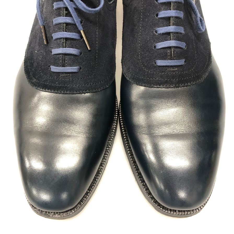 エンツォ ボナフェ プレーントゥ スエード レザーコンビ メンズ サイズ8 ネイビー Enzo Bonafe 約26.0cm【AFC3】