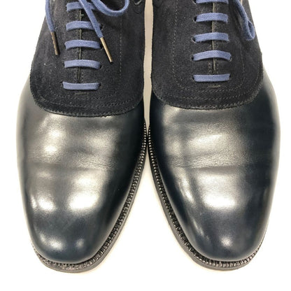 エンツォ ボナフェ プレーントゥ スエード レザーコンビ メンズ サイズ8 ネイビー Enzo Bonafe 約26.0cm【AFC3】