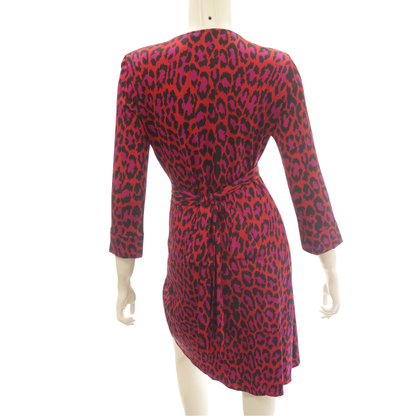 Good Condition◆Diane von Furstenberg Dress Leopard Wrap Dress Silk Pink DIANE von Furstenberg Women's [AFA7] 