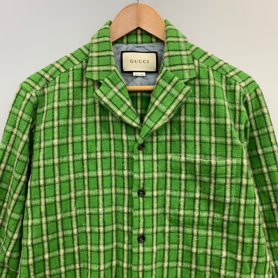 中古◆グッチ ネルシャツ ウール チェック メンズ グリーン サイズ46 GUCCI 【AFB18】