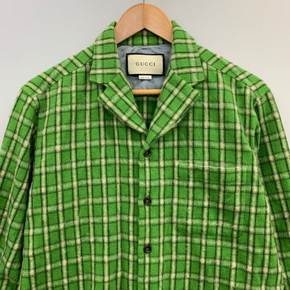 中古◆グッチ ネルシャツ ウール チェック メンズ グリーン サイズ46 GUCCI 【AFB18】