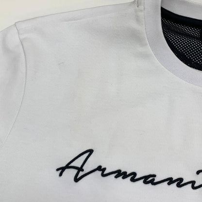 中古◆アルマーニ エクスチェンジ トレーナー 切替 刺繍 ロゴ クルーネック スウェット ホワイト メンズ サイズL ARMANI EXCHANGE 【AFB9】