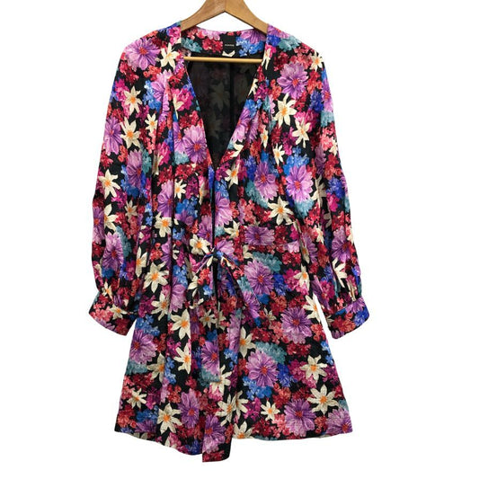 極美品◆ピンコ ワンピース 花柄 ベルト シルク混 レディース サイズI38 PINKO 【AFB14】