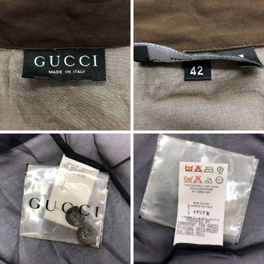GUCCI　グッチ　長袖シャツ　シルク　トムフォード期　40 M 未使用品 GUCCI 1993年 トムフォード期 壺×花 オープンカラー