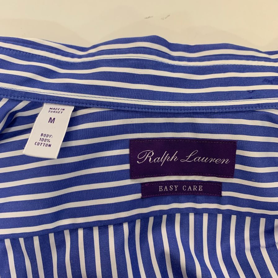 美品◆ラルフローレン シャツ パープルレーベル 2ポケット ストライプ コットン ブルー系 メンズ サイズ175/96A RALPH LAUREN 【AFB11】