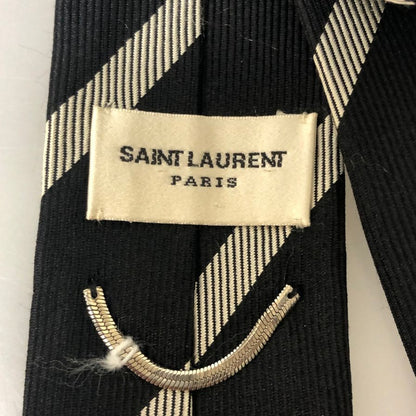 サンローランパリ ナローネクタイ ストライプ フランス製 シルク100% ブラック SAINT LAURENT PARIS【AFI11】