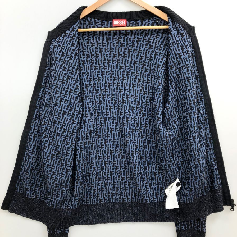 美品◆ディーゼル ニットセーター K-OBE-ZIP ジャガード 総柄 ジップ カーディガン ジャケット ネイビー メンズ サイズS DIESEL 【AFB19】