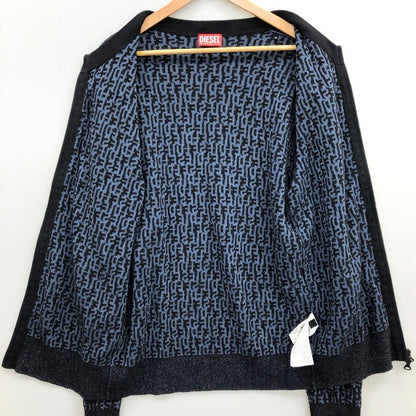 美品◆ディーゼル ニットセーター K-OBE-ZIP ジャガード 総柄 ジップ カーディガン ジャケット ネイビー メンズ サイズS DIESEL 【AFB19】