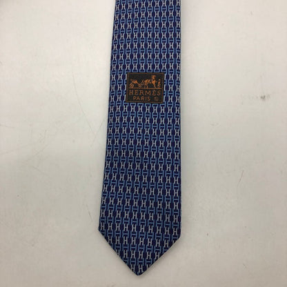 エルメス ネクタイ H柄 シルク ネイビー 7cm HERMES【AFI21】