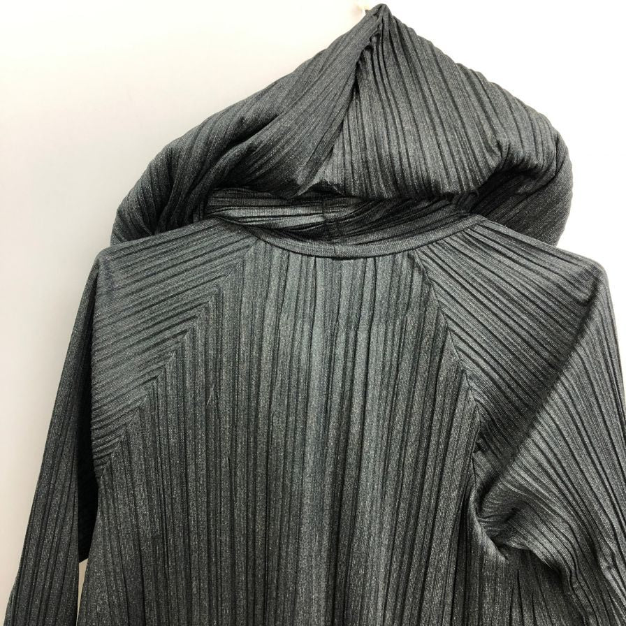 美品◆プリーツプリーズ イッセイミヤケ フード ロング コート PP33-JA671 グレー サイズ4 PLEATS PLEASE 【AFB43】